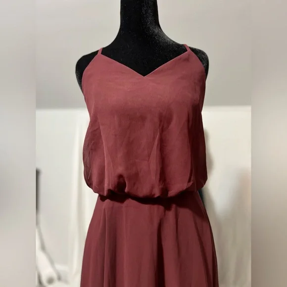 Elegant Maxi Chiffon Bridesmaid Dress Sleeveless Prom Evening Party Size S Wine - Picture 4 of 9